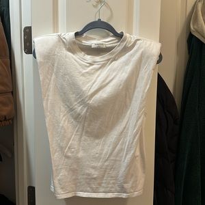 White shoulder padded babaton shirt